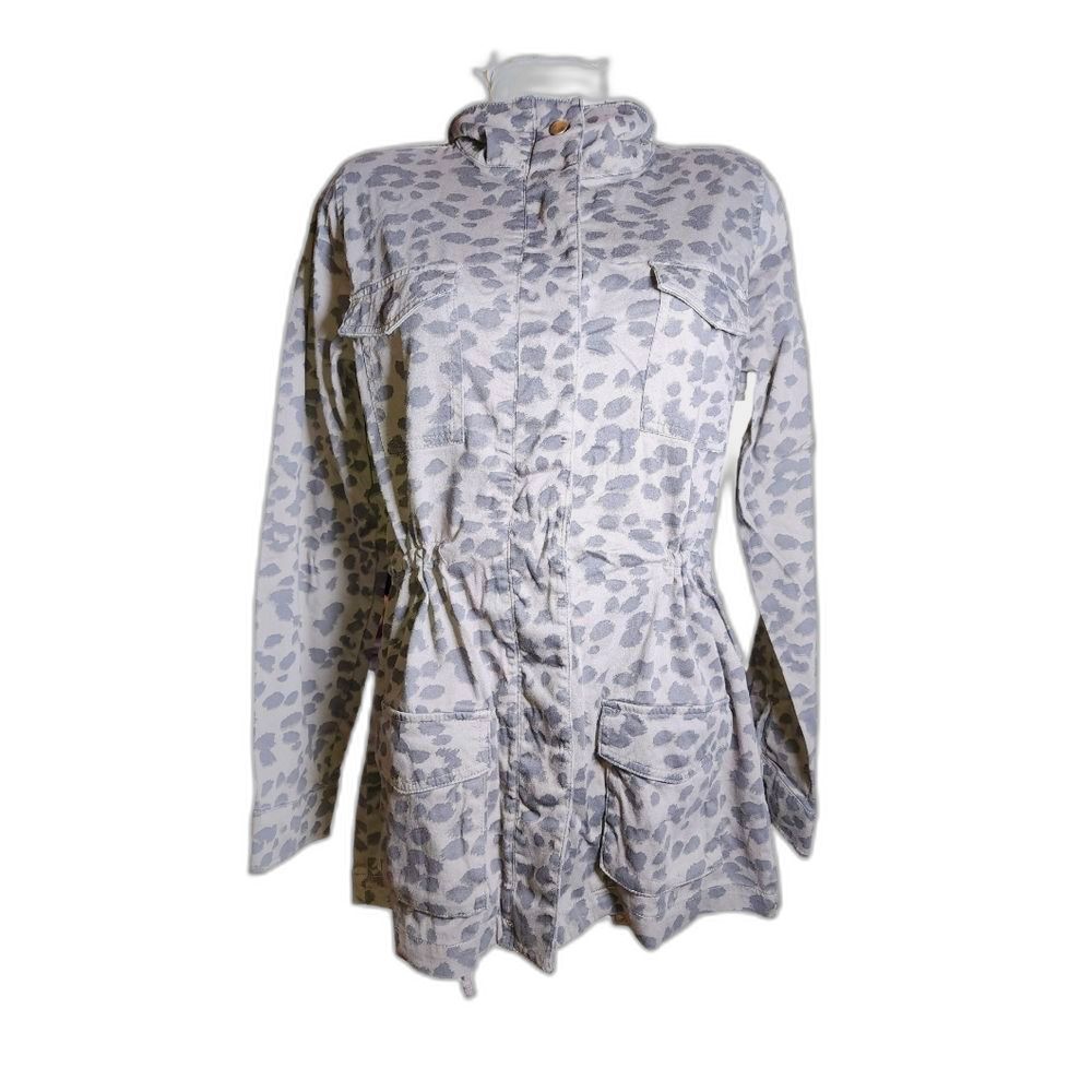 Knox Rose Gray Cheetah Print Drawstring Utility Jacket Size M - Picture 3 of 12